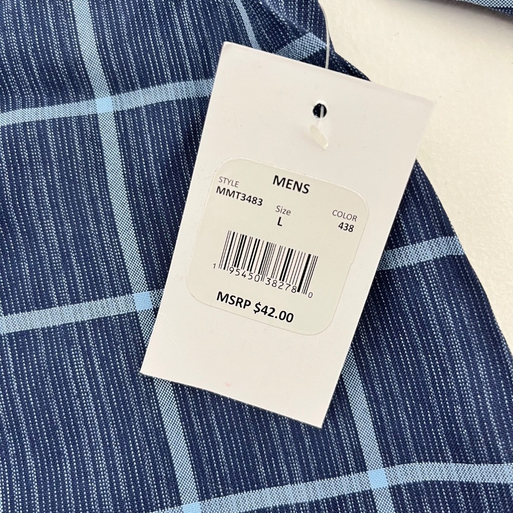 Swiss Alps Mens Size L Button Up Shirt Blue Plaid Short Sleeve Pocket NWT - Picture 2 of 9